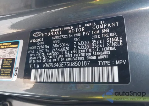 2025 Hyundai Palisade Xrt из США, поврежденный, VIN KM8R34GE7SU850187